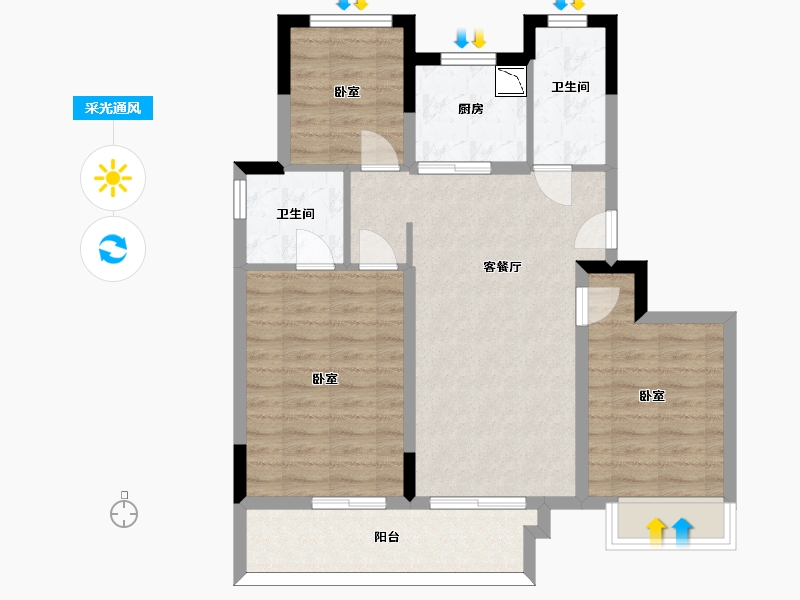 浙江省-杭州市-融创森与海之城-80.04-户型库-采光通风