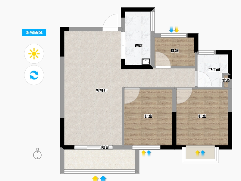 浙江省-湖州市-海湾新城-72.00-户型库-采光通风