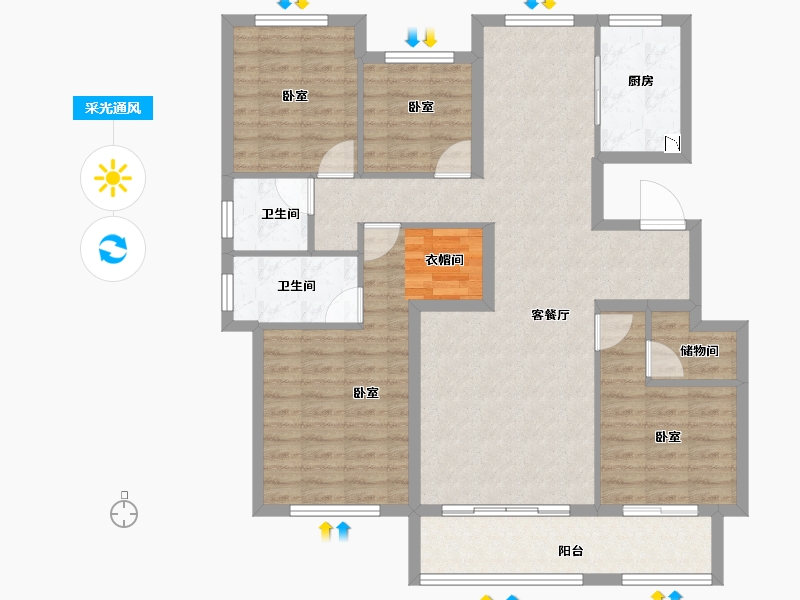 浙江省-金华市-中天东方诚品-111.00-户型库-采光通风