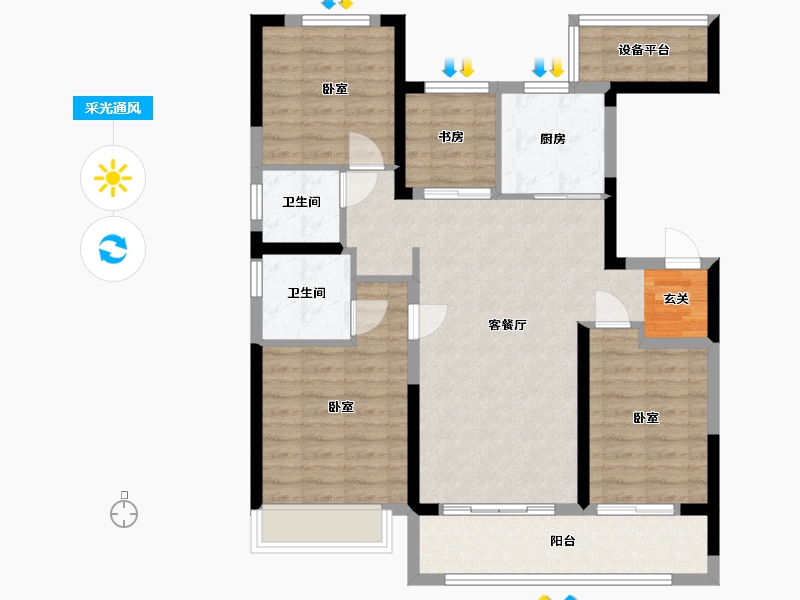 浙江省-宁波市-万科·东潮之滨-95.41-户型库-采光通风