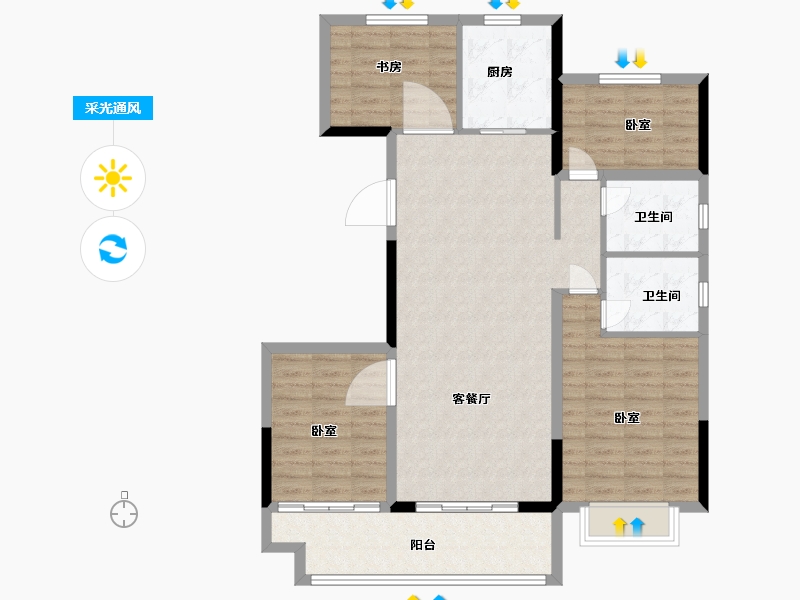 浙江省-湖州市-安吉中梁壹号院-106.00-户型库-采光通风