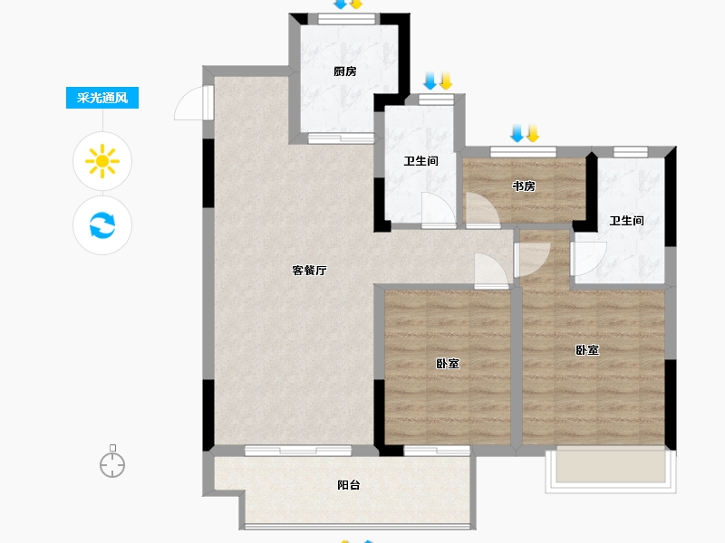 浙江省-宁波市-绿地·悦山府-82.01-户型库-采光通风