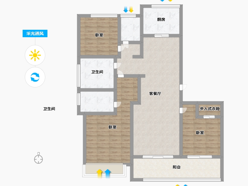 浙江省-宁波市-绿城金地·巧园-104.00-户型库-采光通风