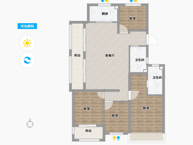 浙江省-金华市-中天东方诚品-104.00-户型库-采光通风