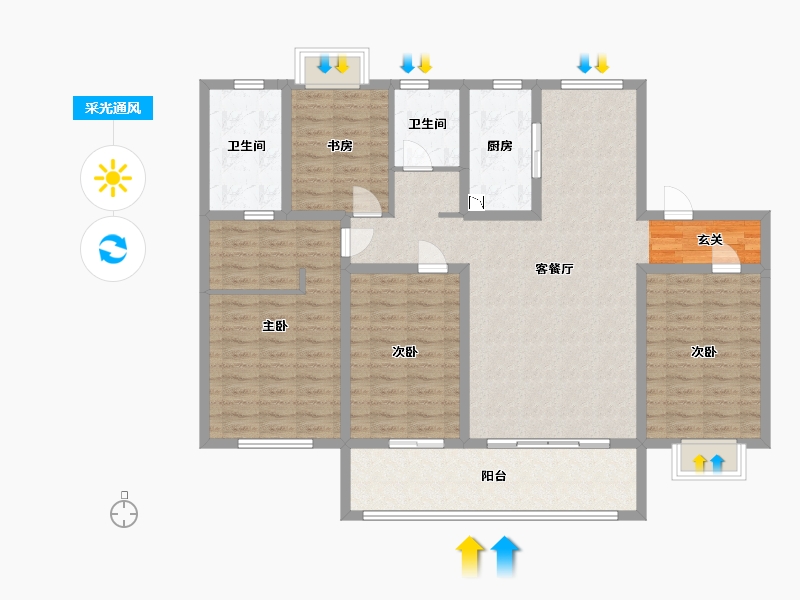 江苏省-淮安市-保利堂悦-128.00-户型库-采光通风