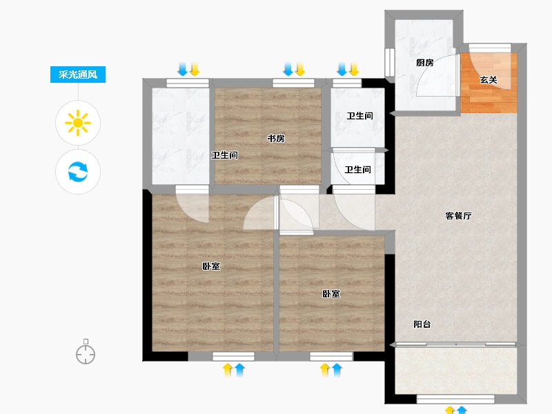 浙江省-嘉兴市-福晟天地-69.00-户型库-采光通风