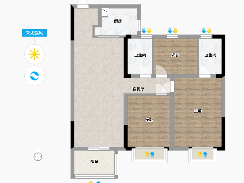 江苏省-淮安市-蓝光珑熹城-82.40-户型库-采光通风