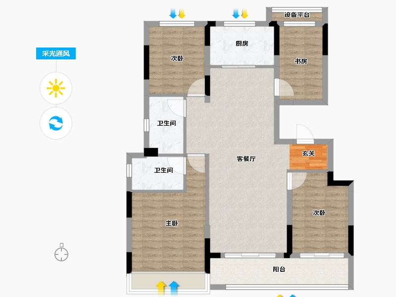 浙江省-台州市-美的银城君兰府-101.88-户型库-采光通风