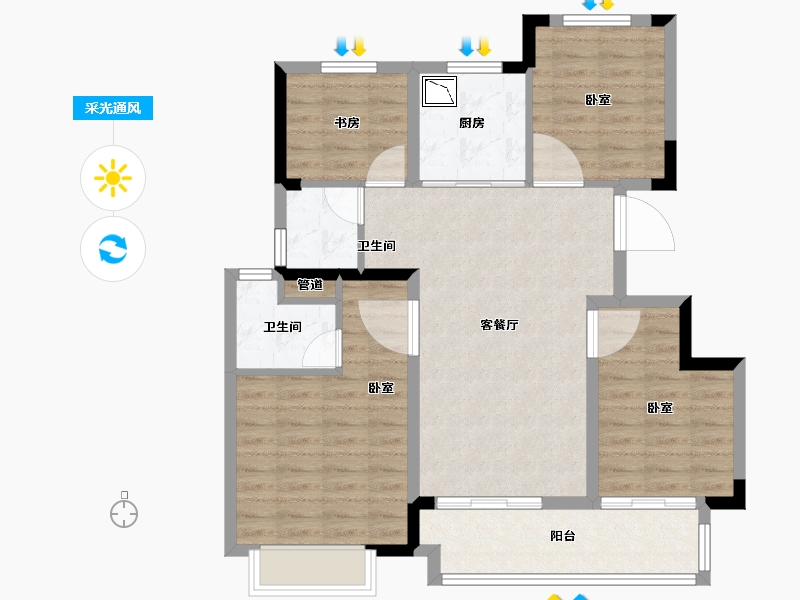 浙江省-湖州市-海湾新城-88.19-户型库-采光通风