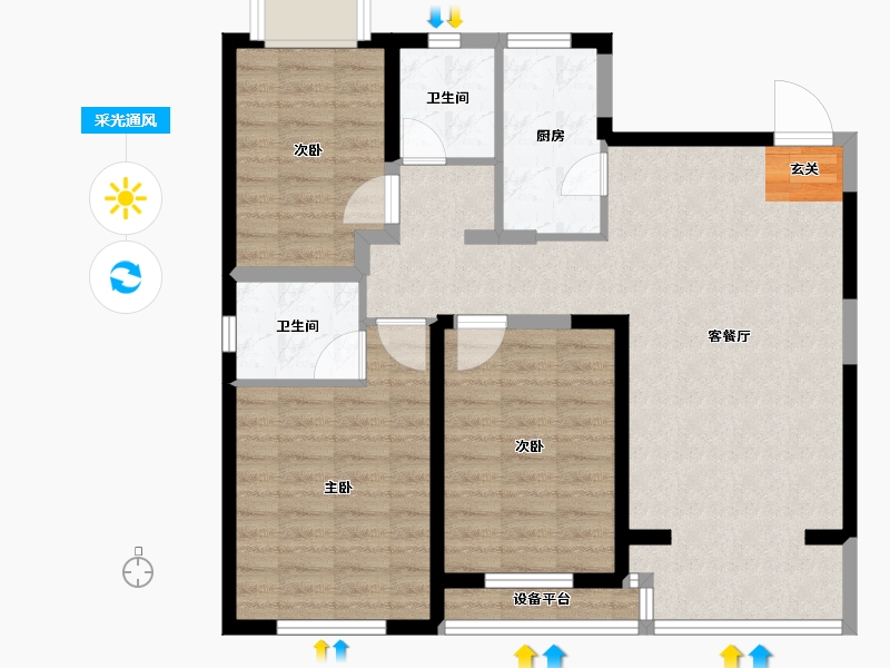 江苏省-常州市-7区上东住宅-90.00-户型库-采光通风