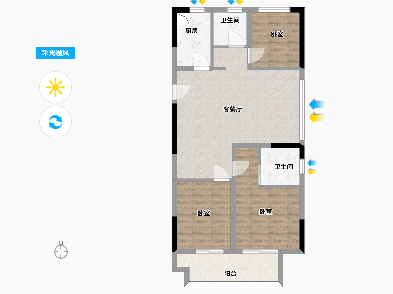 浙江省-杭州市-银城青山湖畔临枫园-76.47-户型库-采光通风