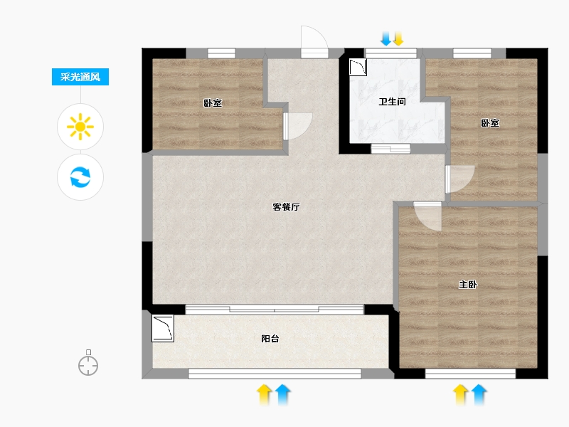 浙江省-宁波市-大安风华-68.00-户型库-采光通风