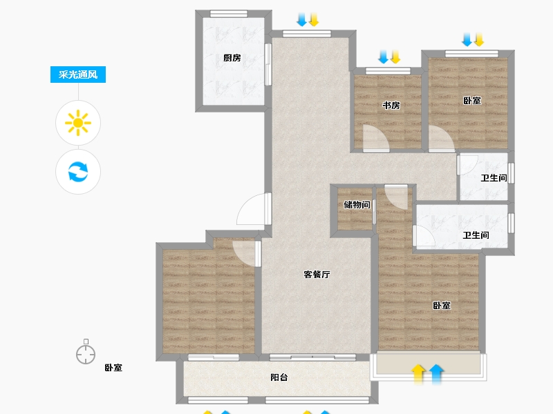 浙江省-金华市-中天东方诚品-114.00-户型库-采光通风