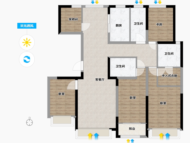 宁夏回族自治区-银川市-金域蓝湾·耀徕-135.00-户型库-采光通风