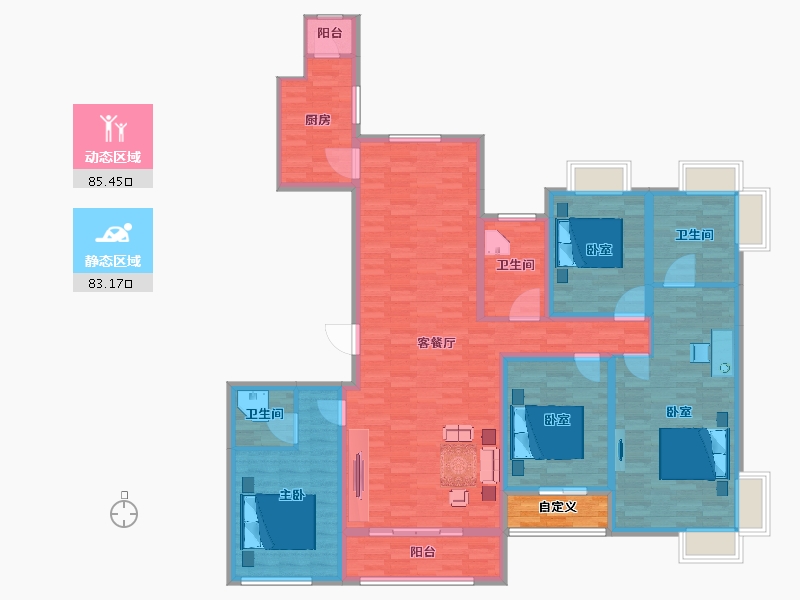 江苏省-扬州市-京华青庭-155.79-户型库-动静分区