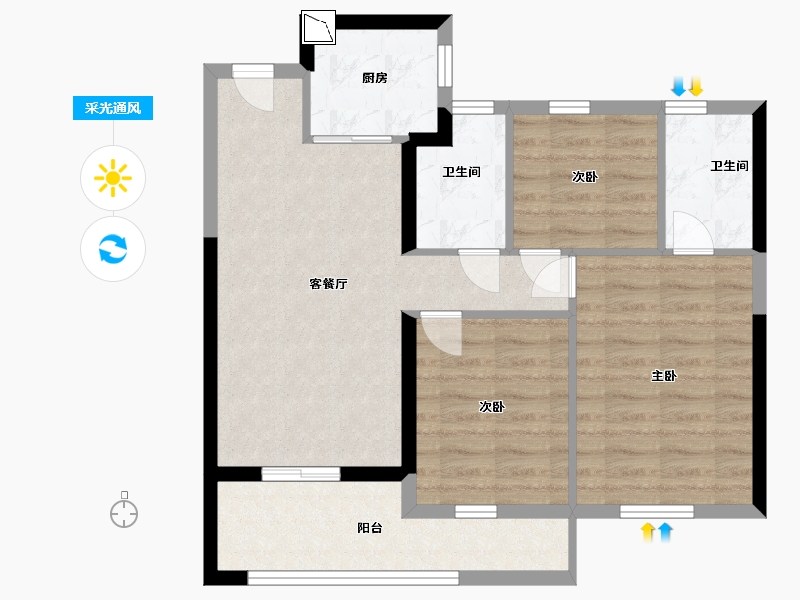 福建省-宁德市-三盛·璞悦山河-71.00-户型库-采光通风