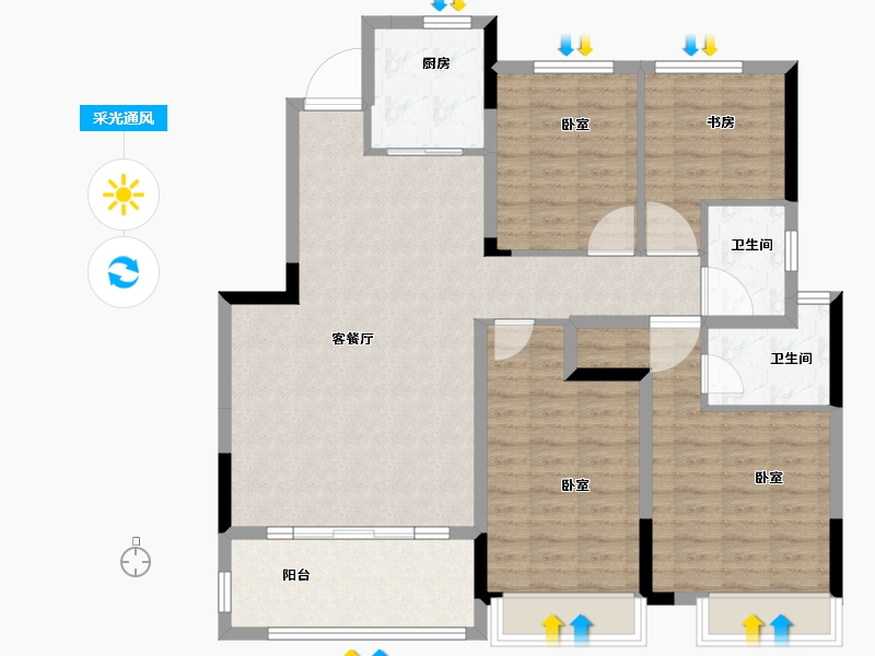 安徽省-芜湖市-信达·翡丽世家-111.08-户型库-采光通风