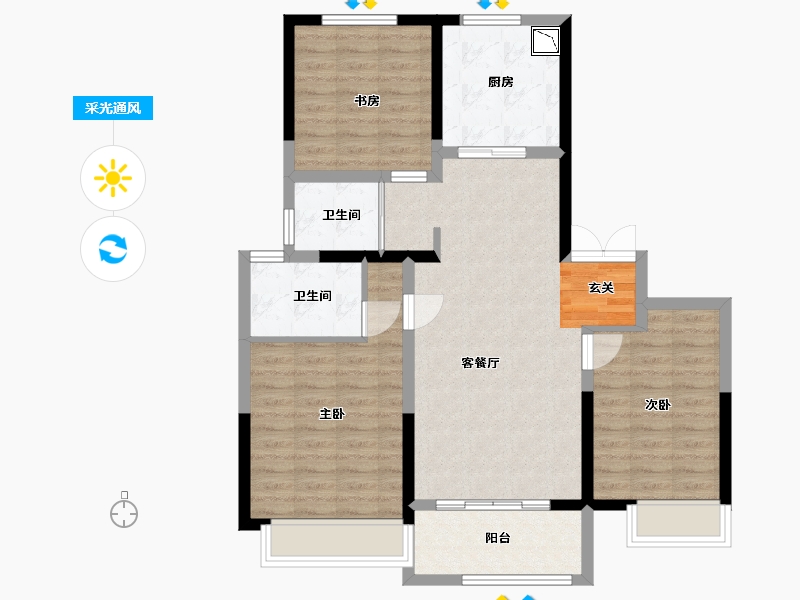 江苏省-淮安市-金海·铂樾-92.00-户型库-采光通风