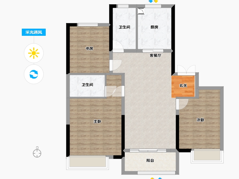 江苏省-淮安市-金海·铂樾-98.40-户型库-采光通风