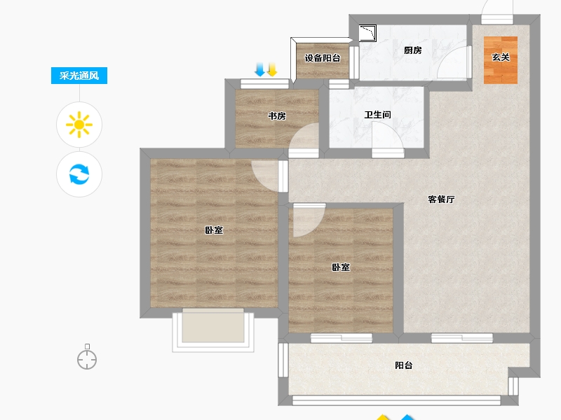 浙江省-宁波市-融创杭州湾壹号-61.99-户型库-采光通风