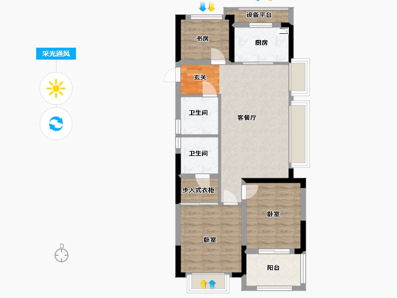 浙江省-宁波市-涌潮印-75.99-户型库-采光通风