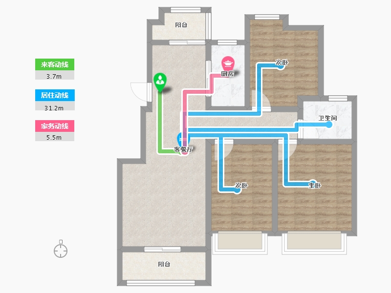 江苏省-扬州市-香茗湖1号-90.00-户型库-动静线