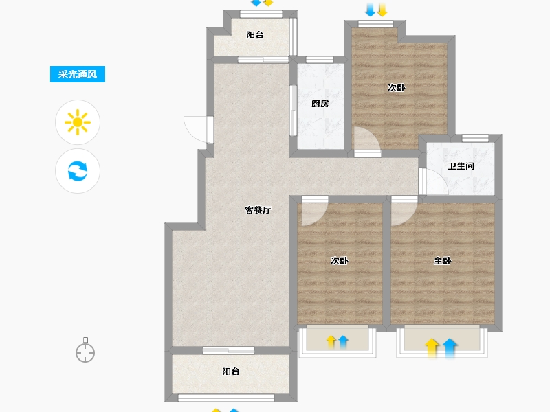 江苏省-扬州市-香茗湖1号-90.00-户型库-采光通风