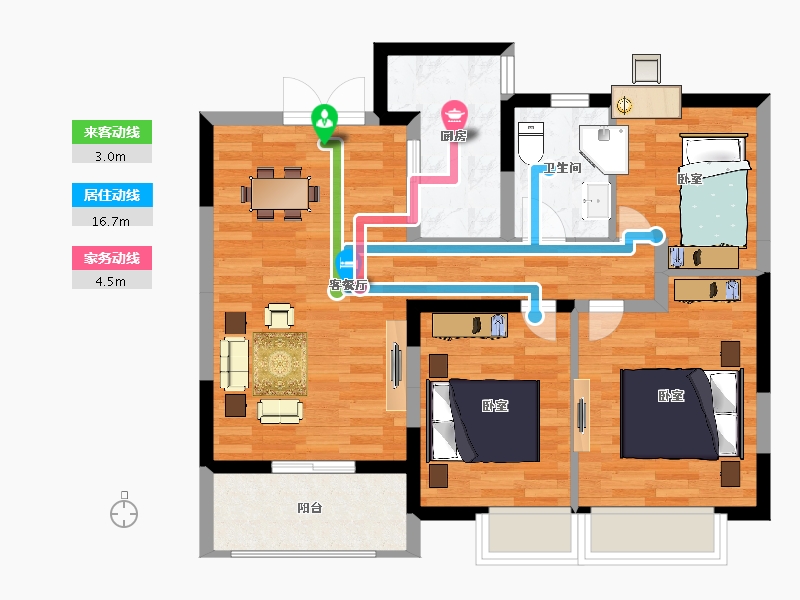 江苏省-扬州市-香茗湖1号-75.90-户型库-动静线