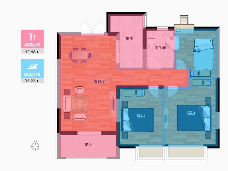 江苏省-扬州市-香茗湖1号-75.90-户型库-动静分区