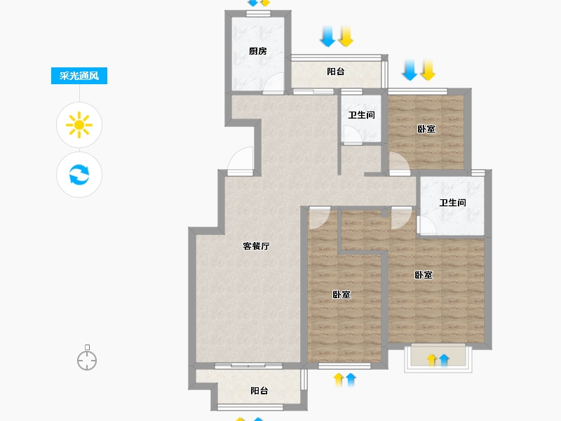 安徽省-淮南市-龙成奥韵-101.39-户型库-采光通风