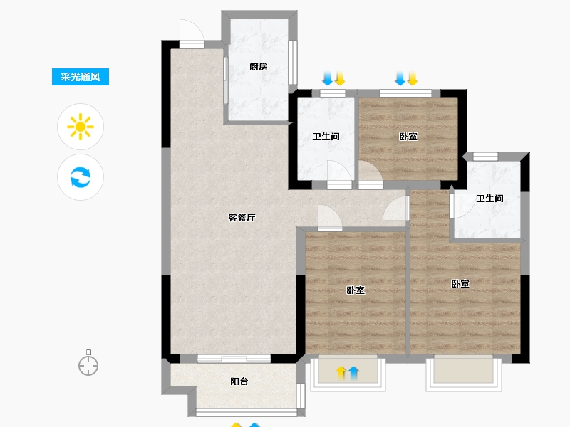 浙江省-宁波市-宝龙一城-82.00-户型库-采光通风