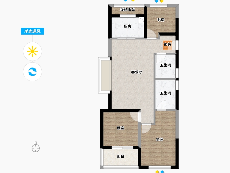 浙江省-宁波市-融创杭州湾壹号-68.17-户型库-采光通风