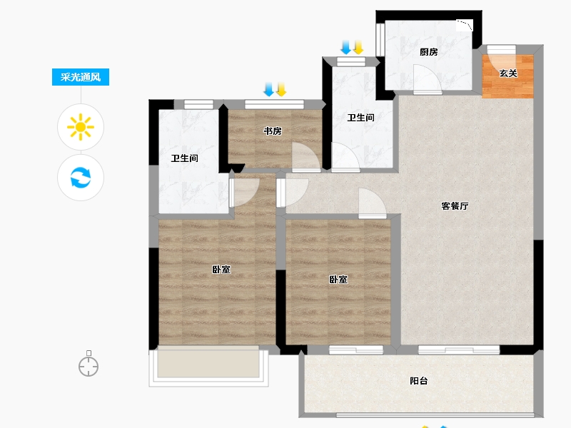 浙江省-宁波市-阳光城众安·顺源里-78.00-户型库-采光通风