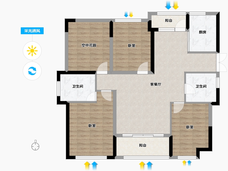 福建省-福州市-贵安新天地公寓-104.37-户型库-采光通风