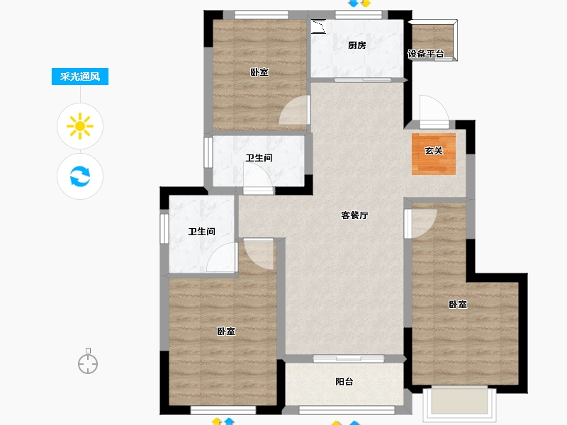 浙江省-宁波市-融创杭州湾壹号-86.00-户型库-采光通风