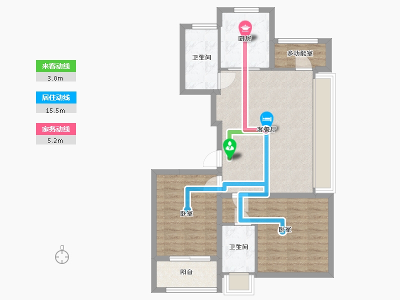 浙江省-杭州市-德信阳光城云溪洋房-72.61-户型库-动静线