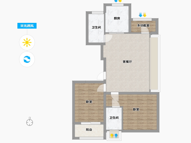 浙江省-杭州市-德信阳光城云溪洋房-72.61-户型库-采光通风