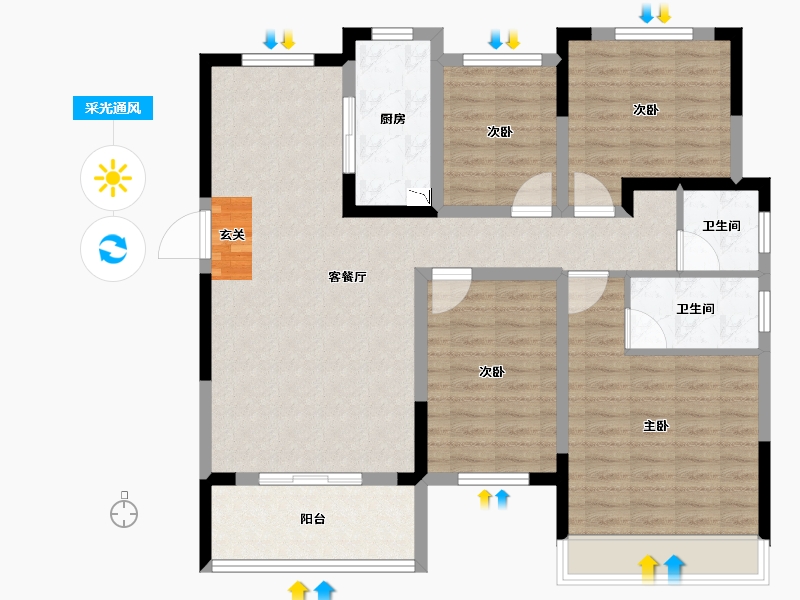 安徽省-阜阳市-壹號府邸-108.00-户型库-采光通风