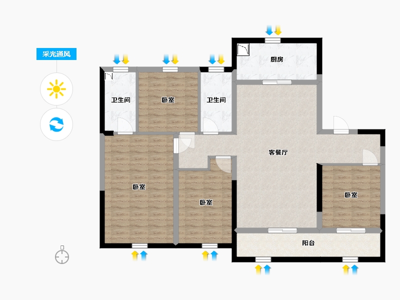 宁夏回族自治区-银川市-中海铂悦公馆-119.06-户型库-采光通风