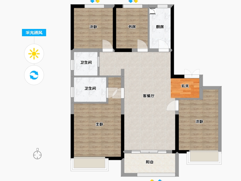 江苏省-淮安市-金海·铂樾-100.23-户型库-采光通风