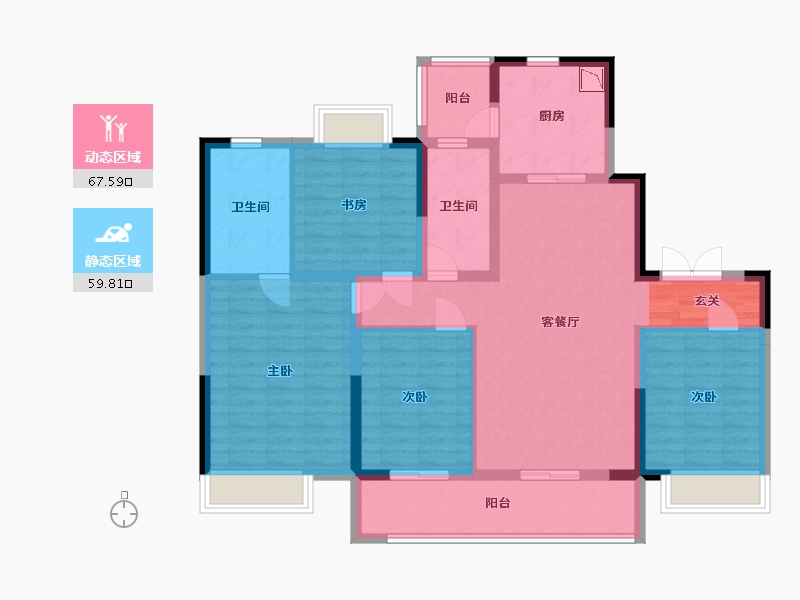 江苏省-淮安市-金海·铂樾-113.61-户型库-动静分区