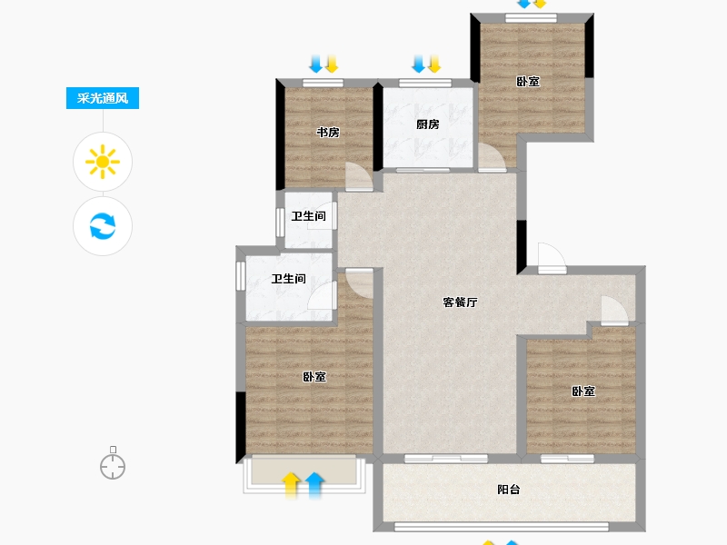 江苏省-扬州市-佳源·西城印象-104.01-户型库-采光通风