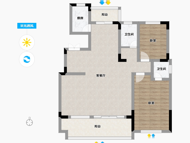 安徽省-淮南市-皖州天悦-89.60-户型库-采光通风