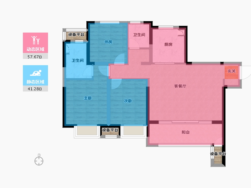 江苏省-常州市-万科弘阳君望甲第住宅-91.00-户型库-动静分区