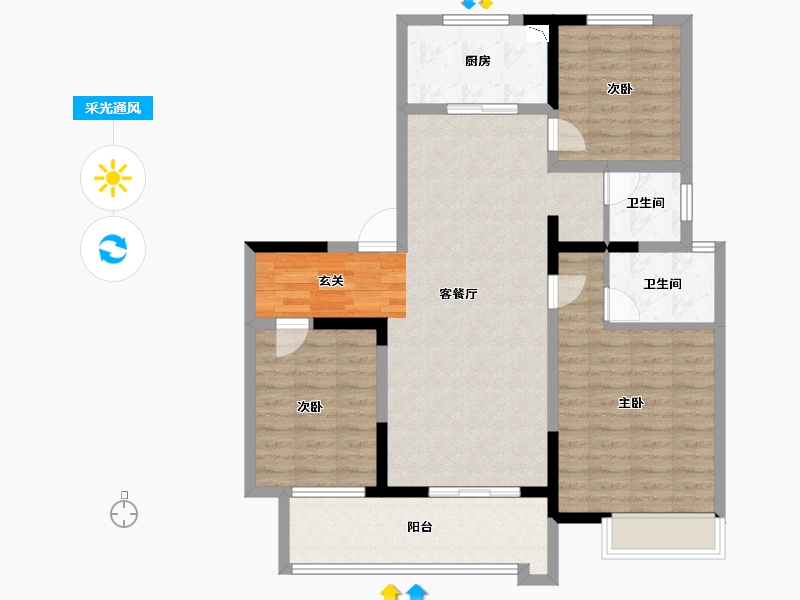 安徽省-阜阳市-壹號府邸-97.00-户型库-采光通风