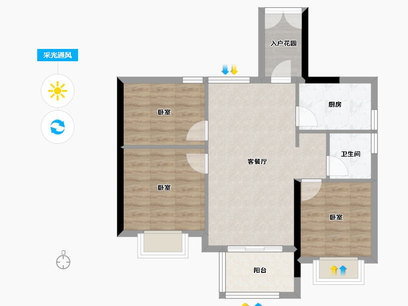 福建省-福州市-贵安新天地公寓-66.82-户型库-采光通风