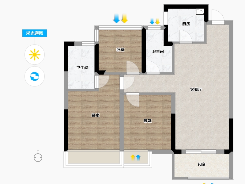 浙江省-宁波市-阳光城众安·顺源里-70.99-户型库-采光通风