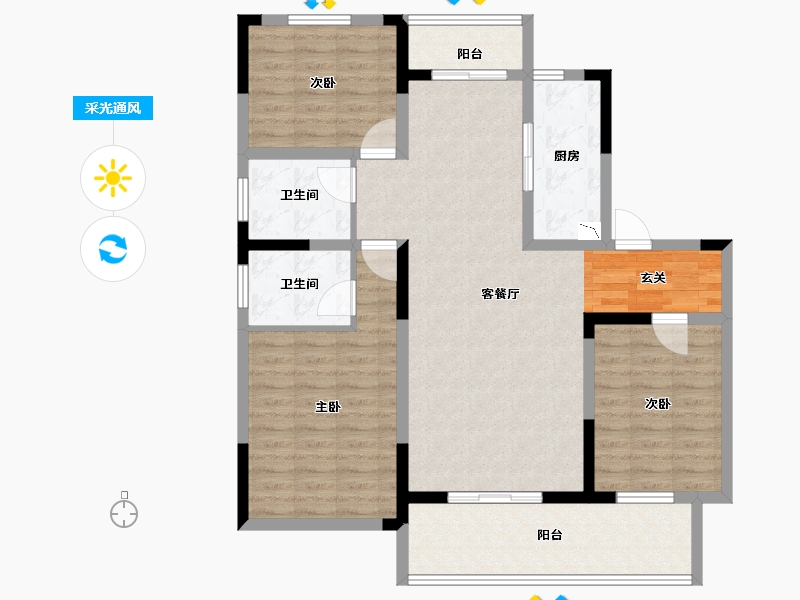 安徽省-阜阳市-壹號府邸-108.00-户型库-采光通风