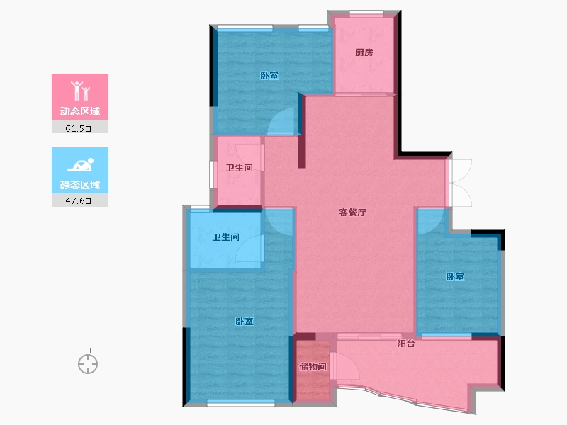 福建省-福州市-三盛国际公园剑桥公馆-98.70-户型库-动静分区