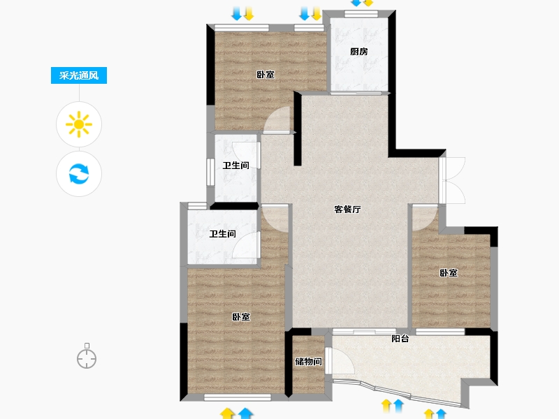 福建省-福州市-三盛国际公园剑桥公馆-98.70-户型库-采光通风